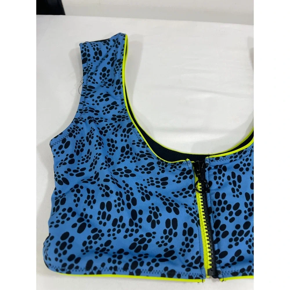 Nike Women's Bikini Top Small Party Dot Crop Low Impact Zip Front Pacific‎ Blue